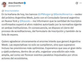 El posteo de Oxenford sobre