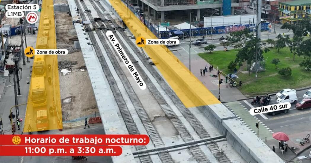 Cierres puntuales en la avenida Primero de Mayo entre calles 38B sur y 40 sur por izaje de vigas del viaducto - crédito Metro de Bogotá