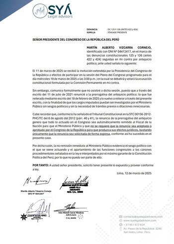 Carta enviada por Martín Vizcarra