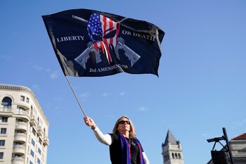 Una mujer flamea una bandera en la protesta "Detengan el robo", en relación a los comicios de EEUU. REUTERS/Erin Scott