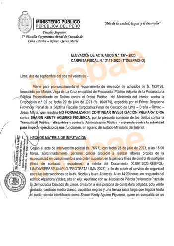 Documento de la Fiscalía de