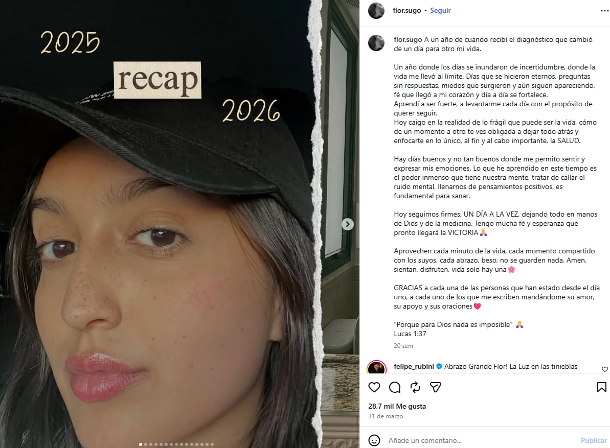 El conmovedor mensaje de Flor, la hija del cantante Lucas Sugo, unos meses antes de su fallecimiento (Instagram)