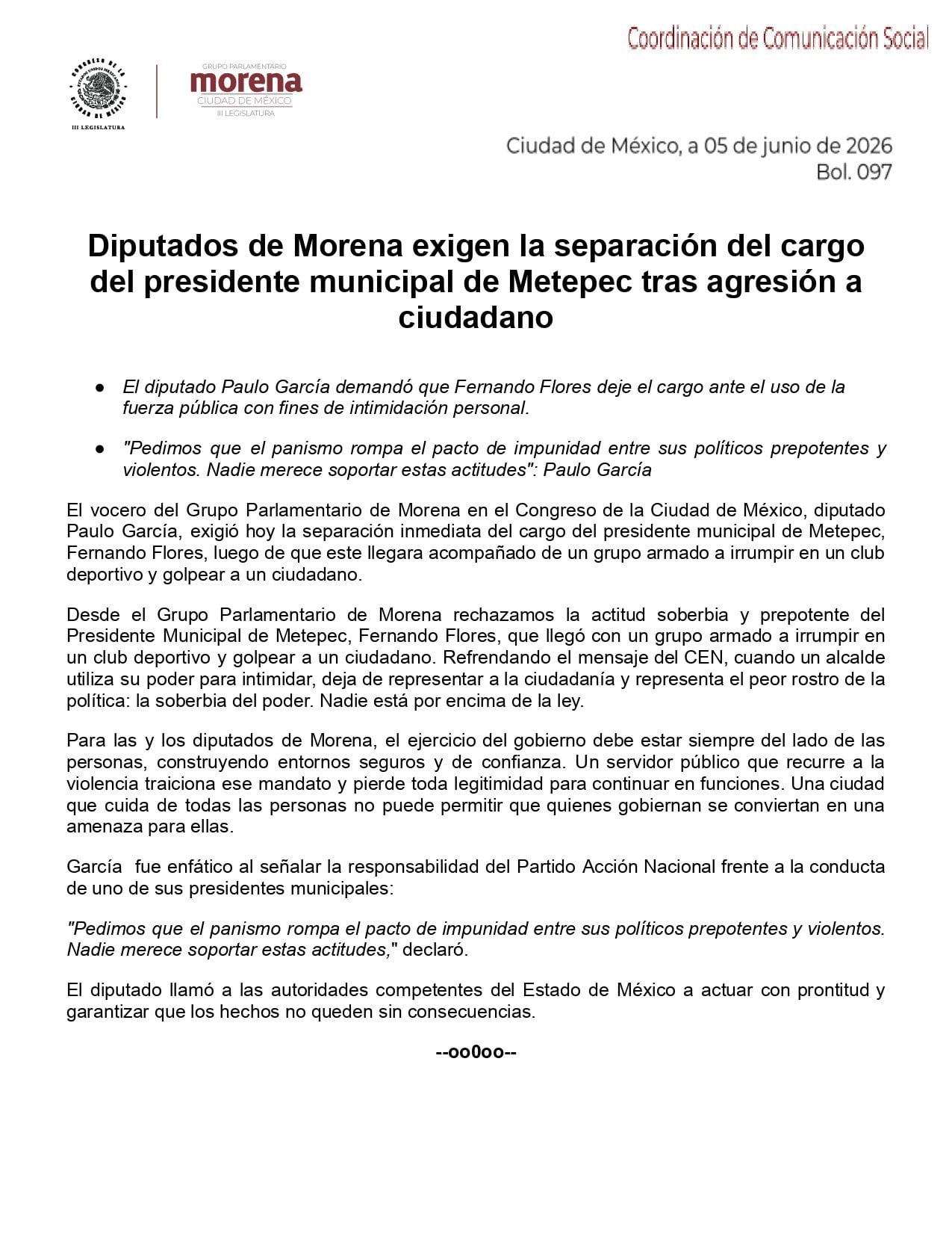 Comunicado de Morena