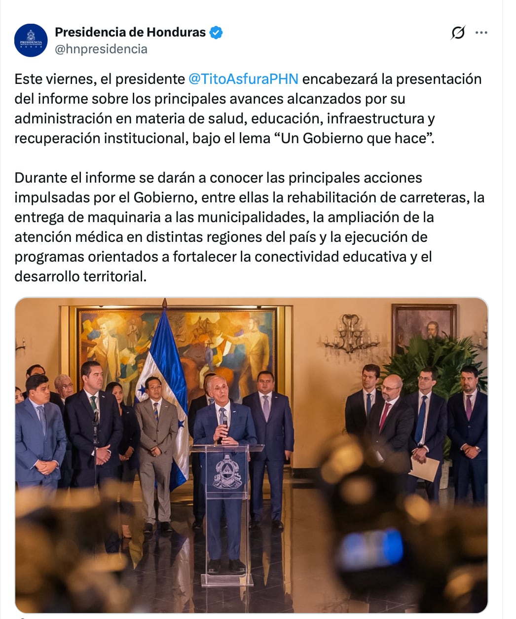 El Gobierno presentó un balance de sus primeros seis meses de gestión y continuará presentando balances de cada institución pública. (FOTO: Presidencia de Honduras)