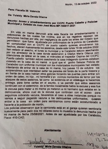 Una de las comunicaciones que la familia ha enviado a los organismos oficiales