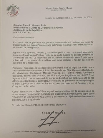 Osorio Chong mandó carta a