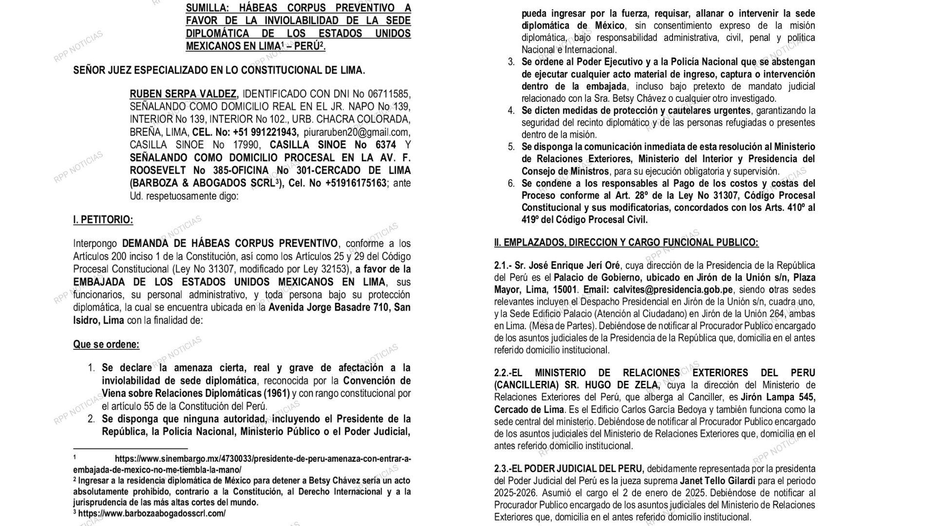Habeas corpus presentado a fin de evitar el arresto de Betssy Chávez. | RPP