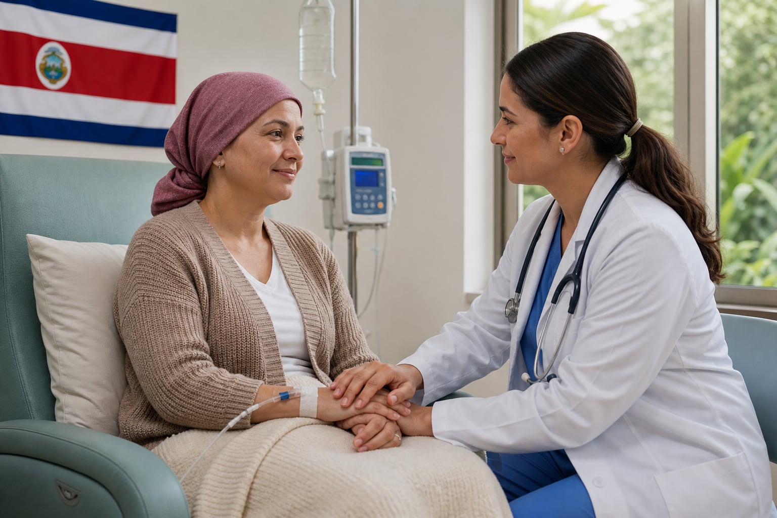 Una médica atiende a una paciente con cáncer durante su tratamiento en un centro de salud de Costa Rica. (Imagen Ilustrativa Infobae)