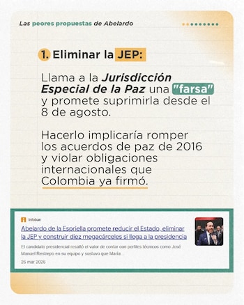 La eliminación de la JEP apareció como el principal cuestionamiento de María del Mar Pizarro contra Abelardo de la Espriella - crédito @mariadelmarpizarro/Instagram