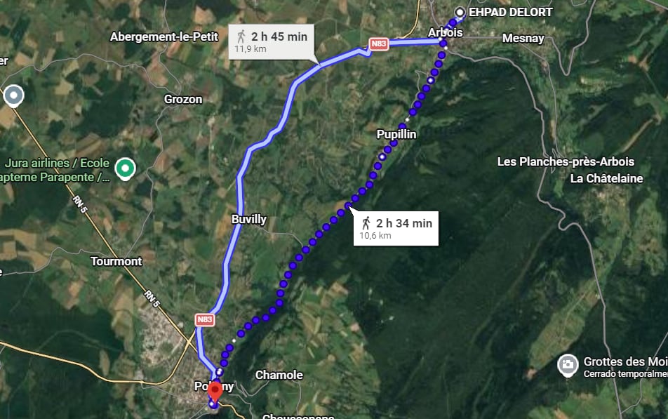 El cuerpo de la mujer se encontró en Poligny, a unos 10 kilómetros de la residencia de ancianos en la que vivía (Captura de Google Maps)