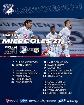 Convocatoria de Millonarios para enfrentar