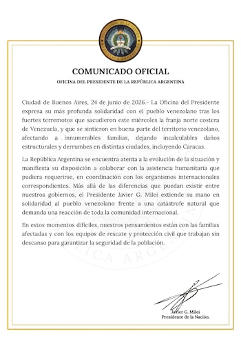 El comunicado emitido por la Oficina de la Presidencia