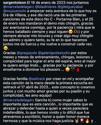 María León agrega que el 25 de enero de 2023 reciben el demo inicial del tema y comparte capturas para respaldar la cronología de su proceso creativo. - (Instagram)