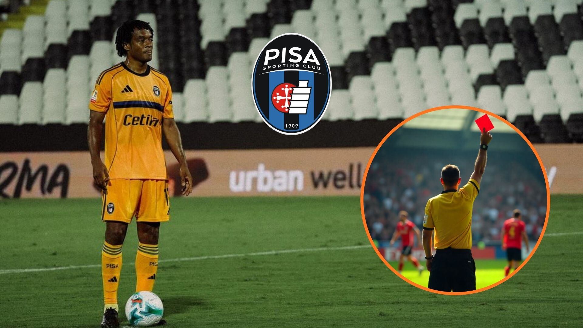 La primera titularidad de Cuadrado con el Pisa no fue la mejor: salió expulsado y su club quedó eliminado de la copa de Italia- crédito @cuadrado/Instagram/Imagen Ilustrativa Infobae/Pisa Calcio