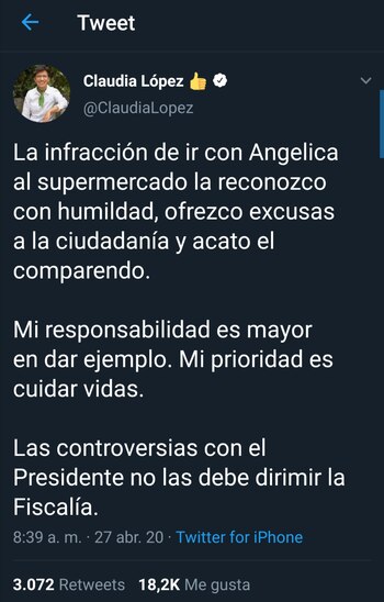 La alcaldesa Claudia López insinuó