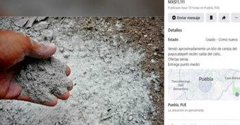 Usuarios de redes sociales vendían ceniza volcánica en más de 11 mil pesos el kilo. (Facebook)