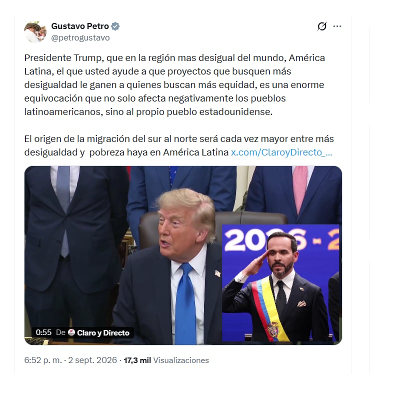 El expresidente Gustavo Petro mostró sus desencuentros con Donald Trump en relación con las afirmaciones del mandatario norteamericano sobre el hoy jefe de Estado - crédito @petrogustavo/X