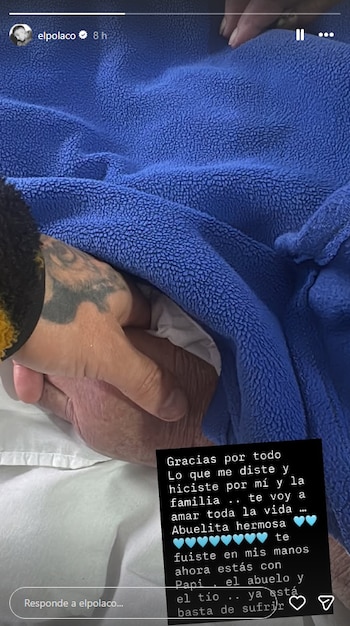 El Polaco afirmó en su mensaje que su abuela partió en sus manos y mencionó el reencuentro con su padre, su abuelo y su tío