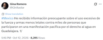 La ONU pidió investigar los reportes de uso excesivo de la fuerza durante la protesta en Guadalajara.