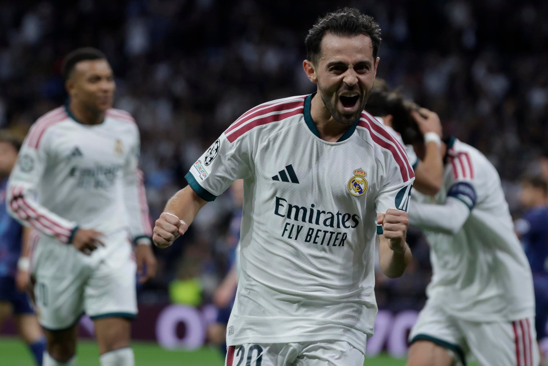El jugador del Real Madrid Bernardo Silva celebrando su gol en Champions (EFE/EPA/JUANJO MARTIN)
