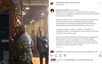 La congresista María Fernanda Carrascal arremetió contra el candidato presidencial Abelardo de la Espriella - crédito @mafecarrascalr/IG
