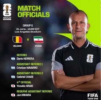 La terna arbitral del Bélgica vs Irán es liderada por el argentino Darío Herrera. - créditos: FIFA