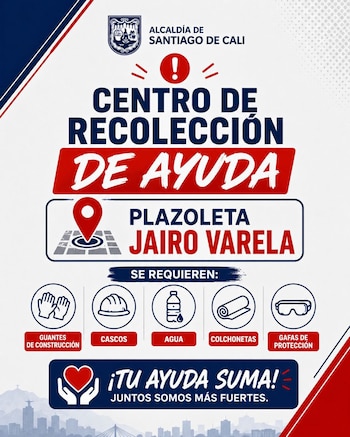 Cali concentró la ayuda para los afectados por el sismo en la Plazoleta Jairo Varela y en el Banco de Alimentos, con recepción de agua, colchonetas y elementos de primeros auxilios - crédito @AlcaldiaDeCali / X