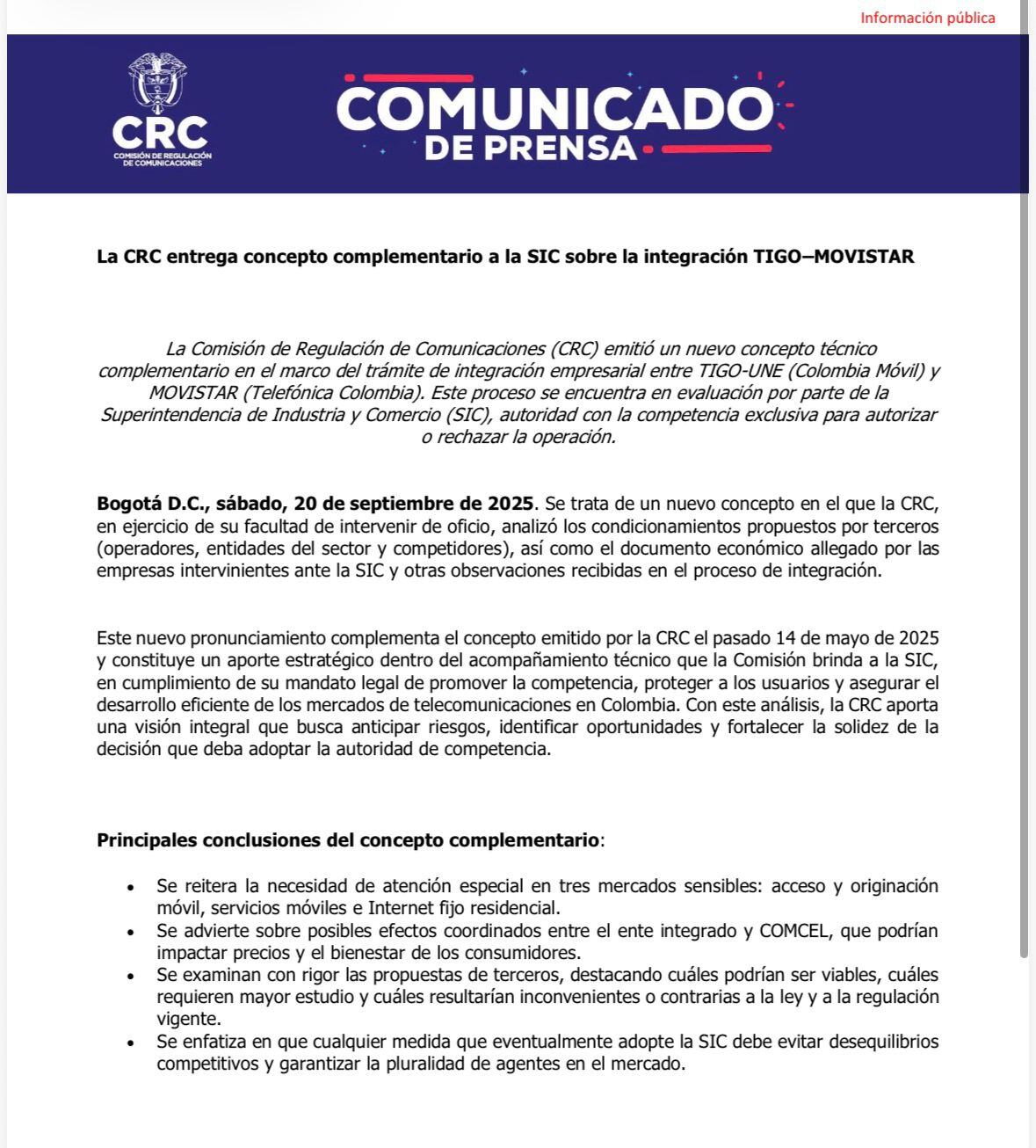 Comunicado Oficial CRC - crédito Crc