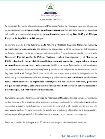 detenciones esposas nicaragua oposición