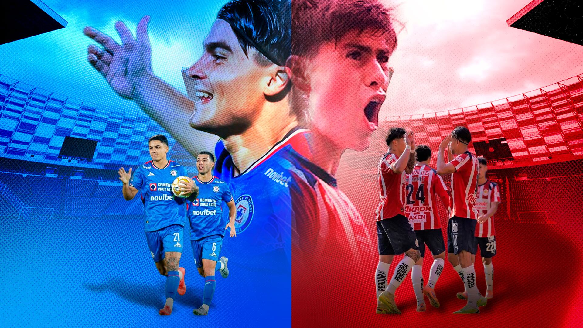 El Estadio Cuauhtémoc será escenario de un choque de alto voltaje entre Cruz Azul y Chivas, dos equipos con aspiraciones de liguilla y figuras ofensivas en gran momento. (Ilustración: Jesús Aviles / Infobae México)