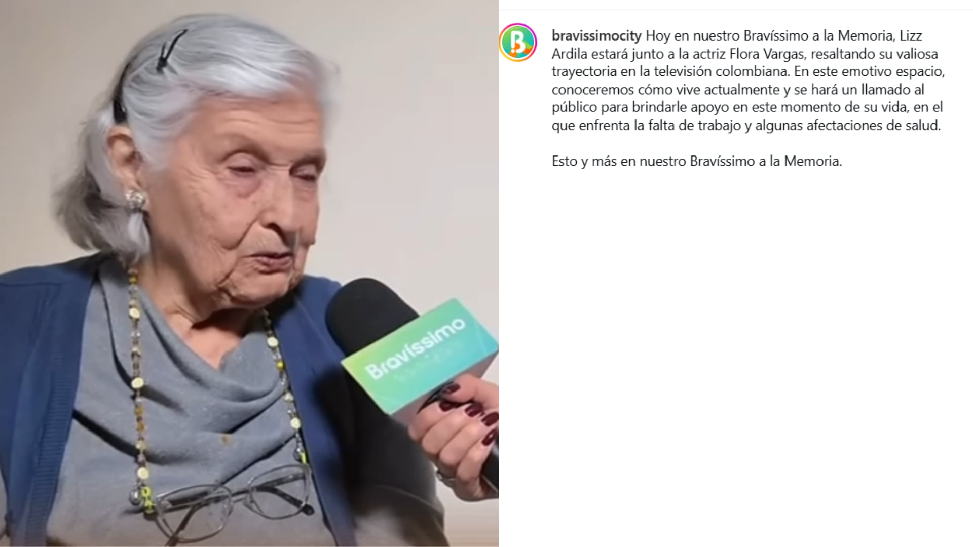 Durante una entrevista en el programa Bravíssimo, Flor Vargas relató que las caídas recientes han limitado su movilidad y ahora depende de un caminador y de asistencia para tareas básicas - crédito captura de pantalla @bravissimocity/ Instagram