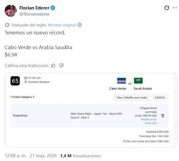 Un fanático consiguió un ticket para Cabo Verde-Arabia Saudita a 7 dólares