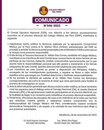 Respuesta del Colegio de Médicos