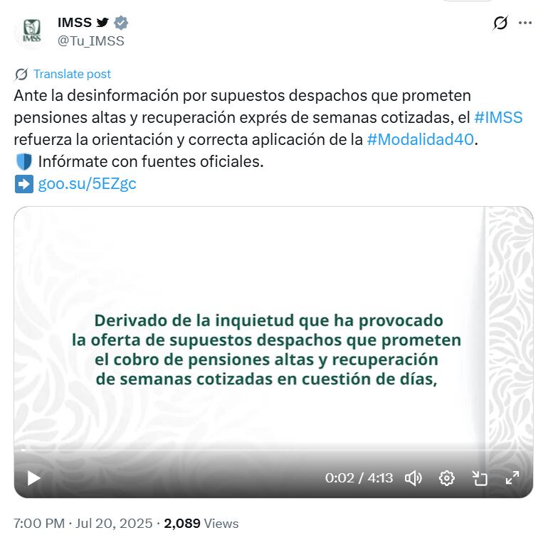 El IMSS advierte sobre prácticas que no son del todo ciertas, las cuales son publicadas a través de redes sociales. (Captura de Pantalla)