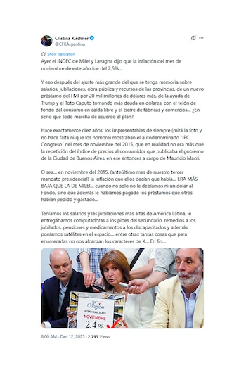 El tuit de Cristina Kirchner