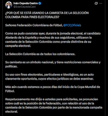 Iván Cepeda - crédito @IvanCepedaCast/X