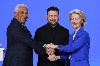 Antonio Costa, Volodimir Zelenski y Ursula von der Leyen (Europa Press)