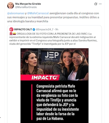 La actriz etiqueta a los protagonistas de las controversias en sus publicaciones - crédito @MariaMarGiraldo / X