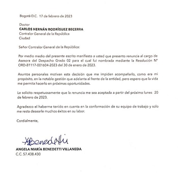 Angela Benedetti renunció a la