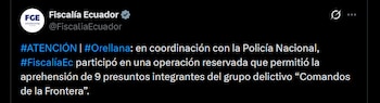 Fiscalía de Ecuador - crédito @FiscaliaEcuador/X
