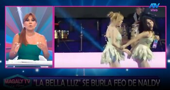 Magaly Medina deja entrever supuestas burlas tras polémica escena de integrantes de La Bella Luz sobre Naldy Saldaña. Captura: Magaly TV La Firme.