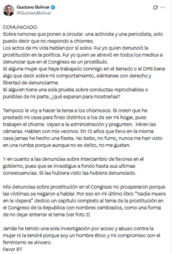 Gustavo Bolívar rechazó rumores en su contra