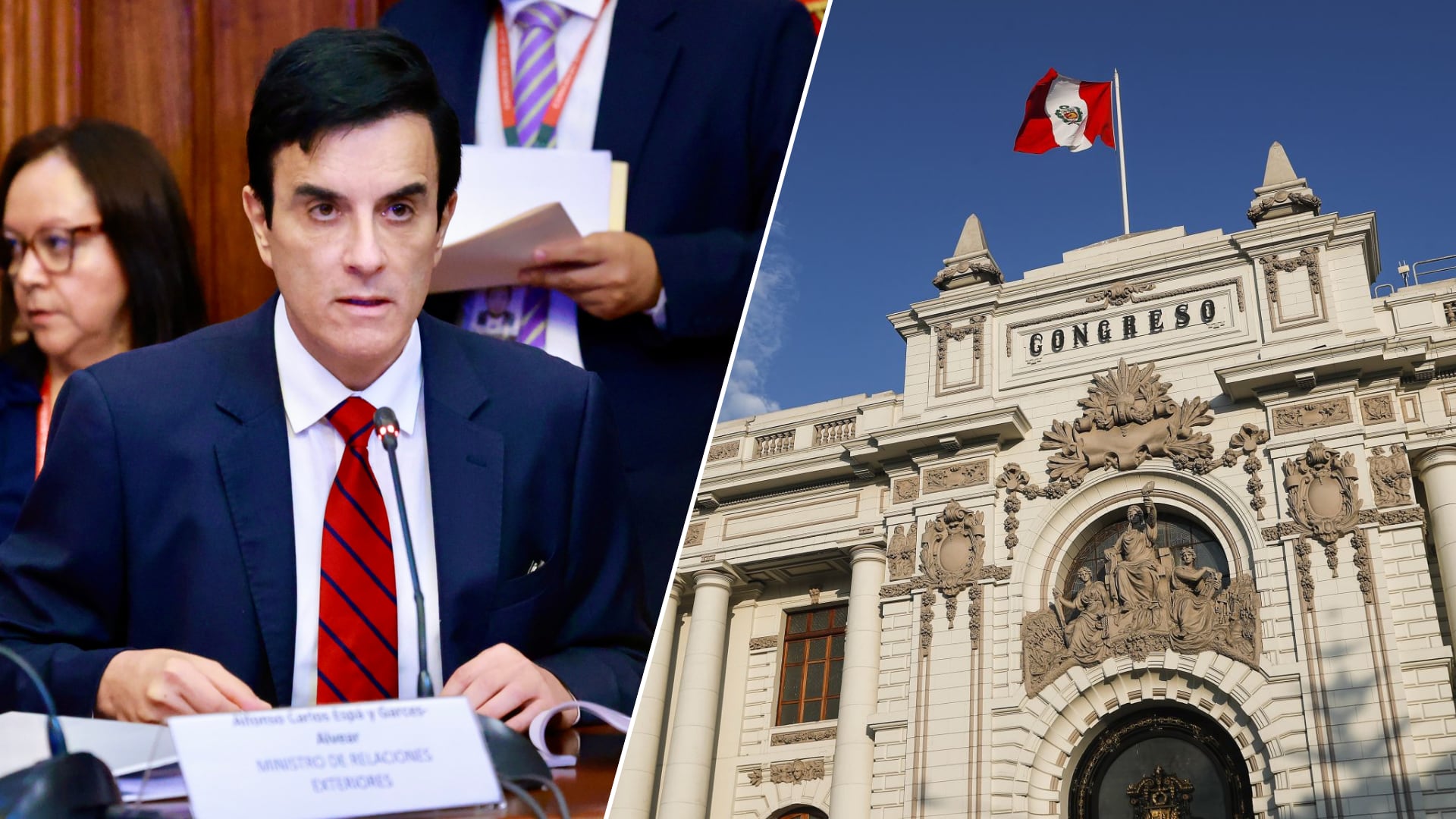 El canciller peruano Carlos Espá prevé la aprobación del pedido de facultades legislativas en materia de seguridad ciudadana ante el Congreso. (Composición: Infobae Perú)