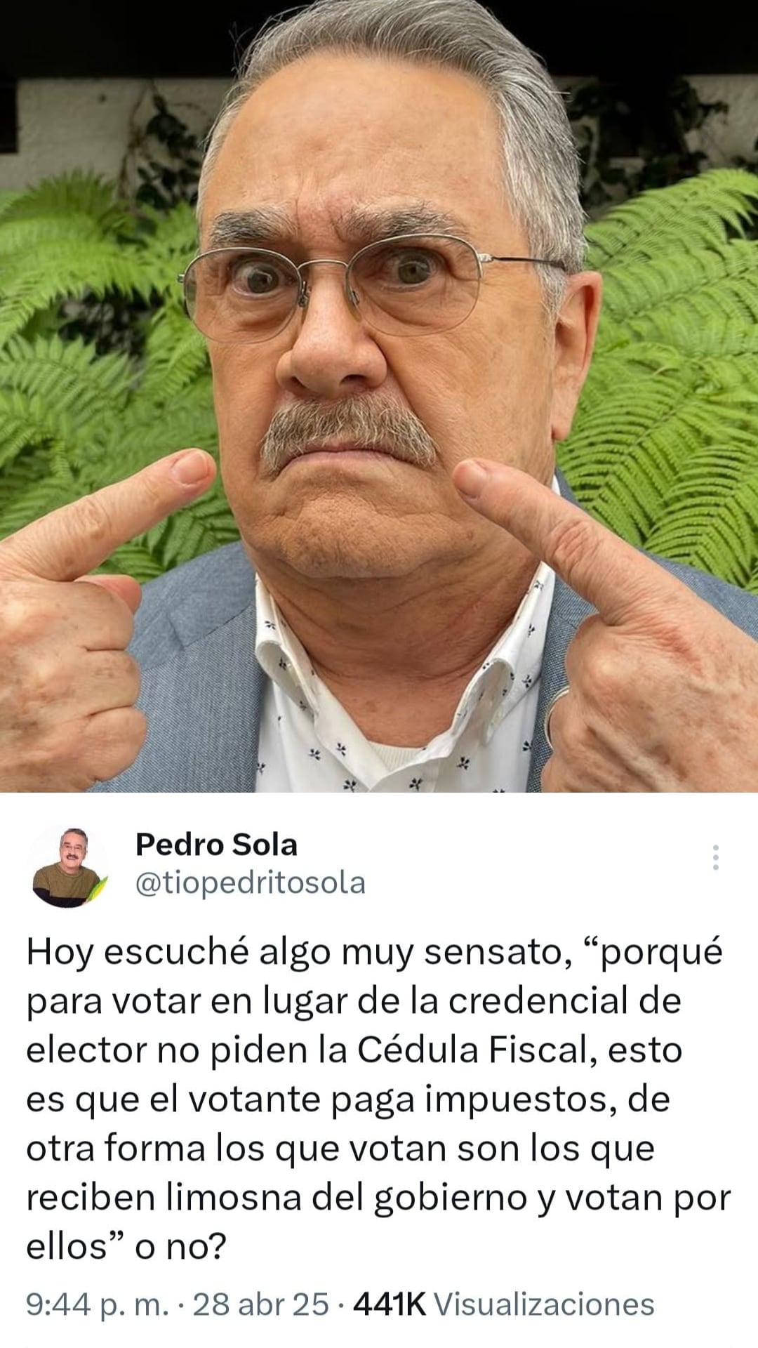 No es la primera vez que Pedro Sola genera polémica por sus opiniones políticas. (Foto: @tiopedritosola, X)