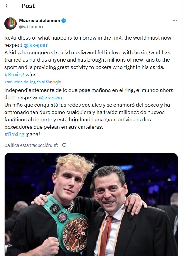 Mauricio Sulaimán mostró su apoyo hacia Jake Paul (captura de pantalla)