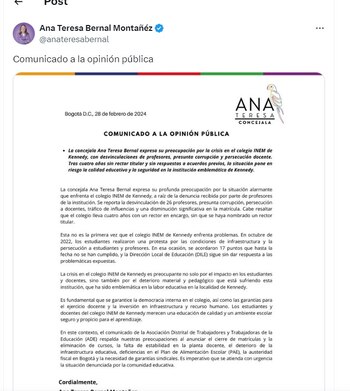 Ana Teresa Bernal comparte en