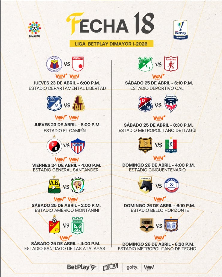 Así se jugará la fecha 18 del fútbol profesional colombiano - crédito @dimayor/Instagram