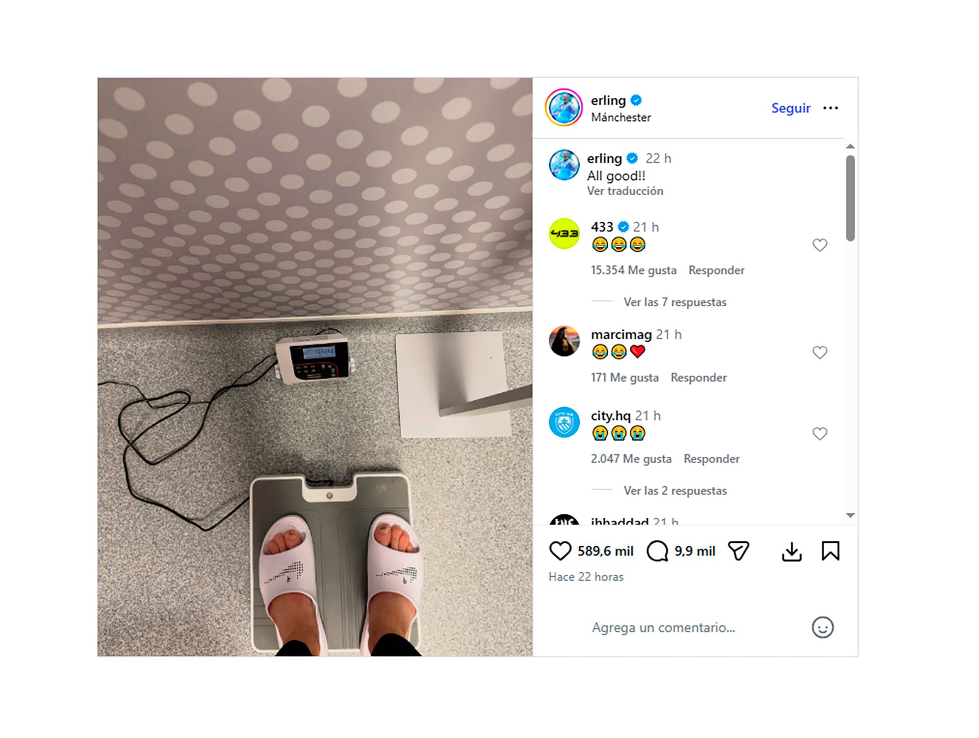 El posteo desde la balanza que realizó Haaland