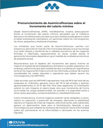 Para Asomicrofinanzas, el aumento del