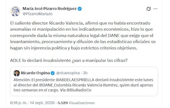 La exsenadora María José Pizarro cuestionó el manejo de la información económica tras la salida de Ricardo Valencia - crédito @PizarroMariaJo/X